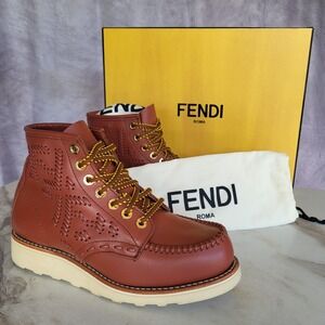 Fendi x Red Wing Sienna Biker Moc Toe Wedge Boots Size 38 Tan Women's